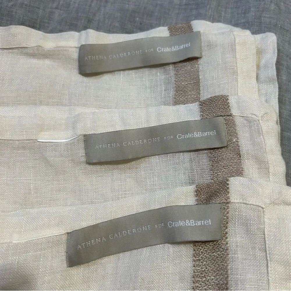 Crate&Barrel Athena Calderone Linen Square Napkins Set of 3 Coastal Beach